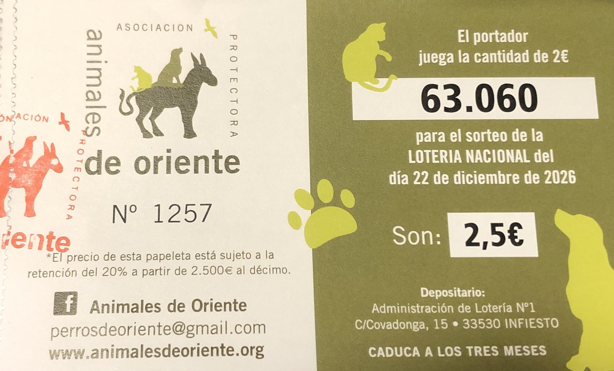 Lotería protectora de animales de oriente de Asturias